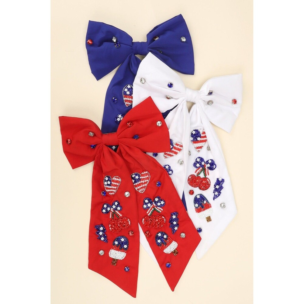 American Flag Bow Barrette Hair Clip Blue Red White - Diona J